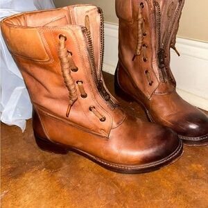 Brown Leather Lace-Up Boots